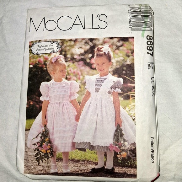 McCalls 8697 Girls Dress Pattern Ruffles Bow Size CL (6,7,8) Cut - Picture 1 of 2